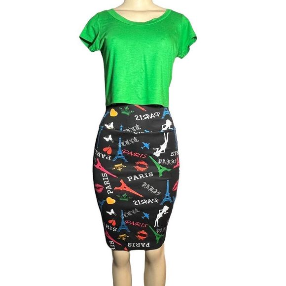 Cleo Paris Skirt & Top Set black body con skirt multi colored crop top options - Picture 2 of 16